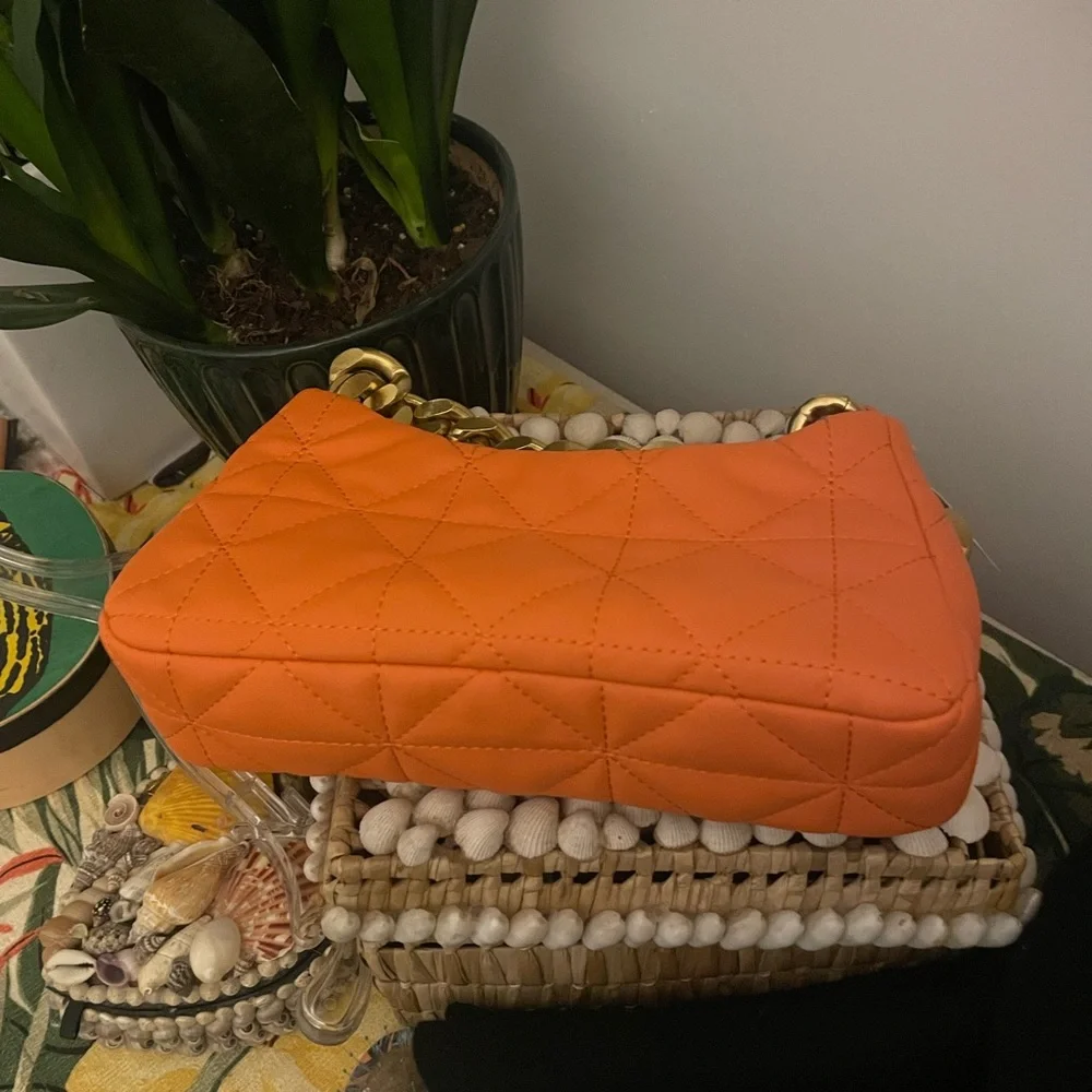 Mango Orange Quilted Baguette Purse with Gold Chain - Picture 16 of 16
